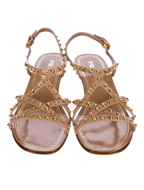 prada sandals.|Prada studded pony skin sandals.